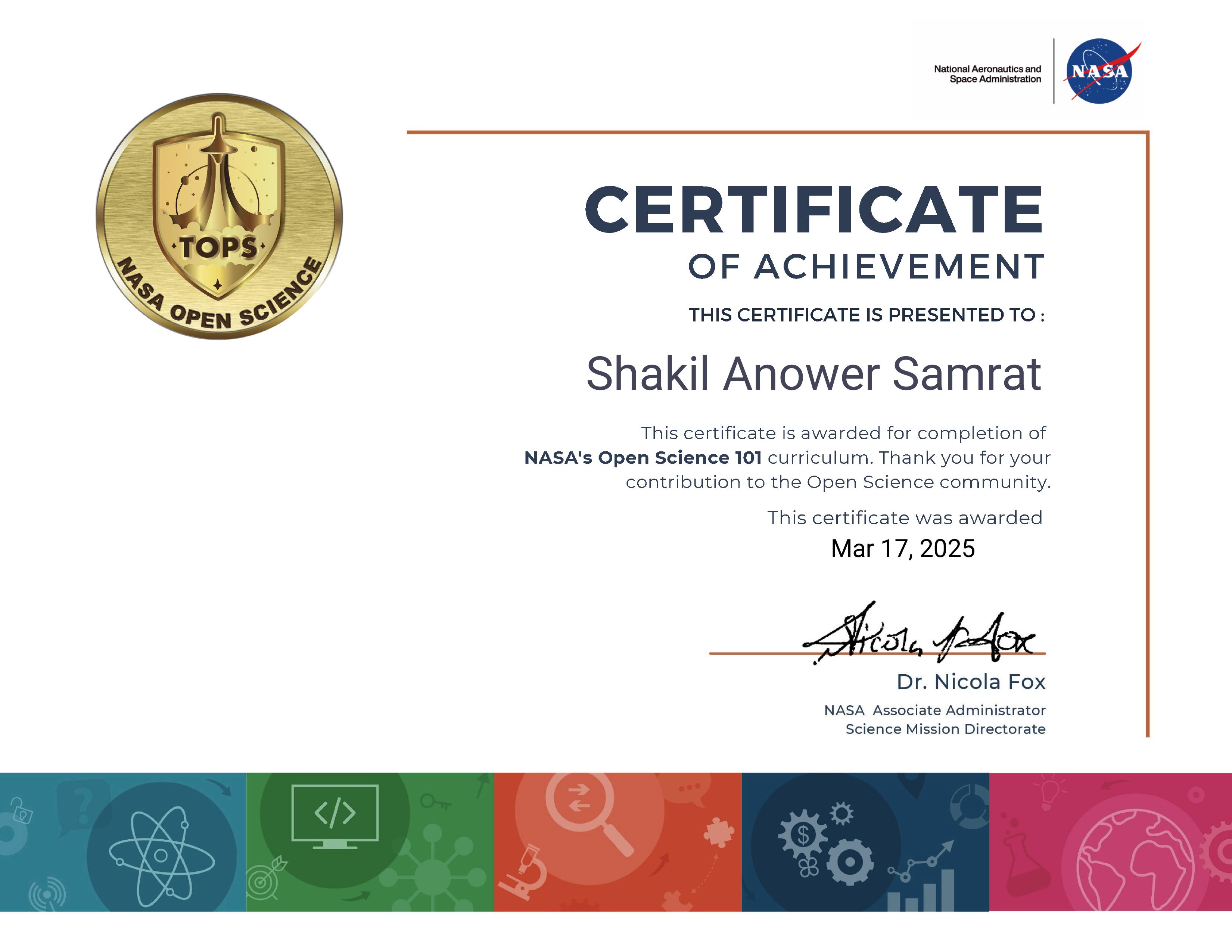 Verified Certificate NASA_Open_Science