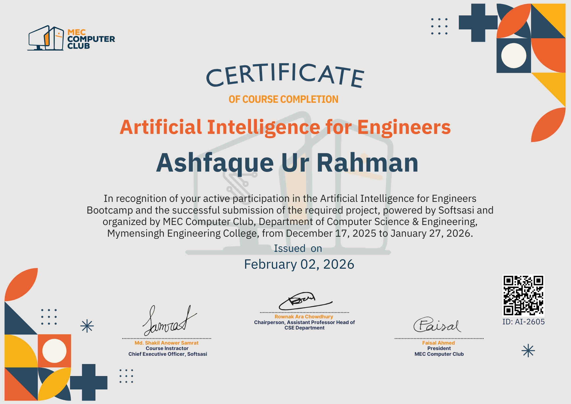 Verified Certificate COURSE-AI-2605