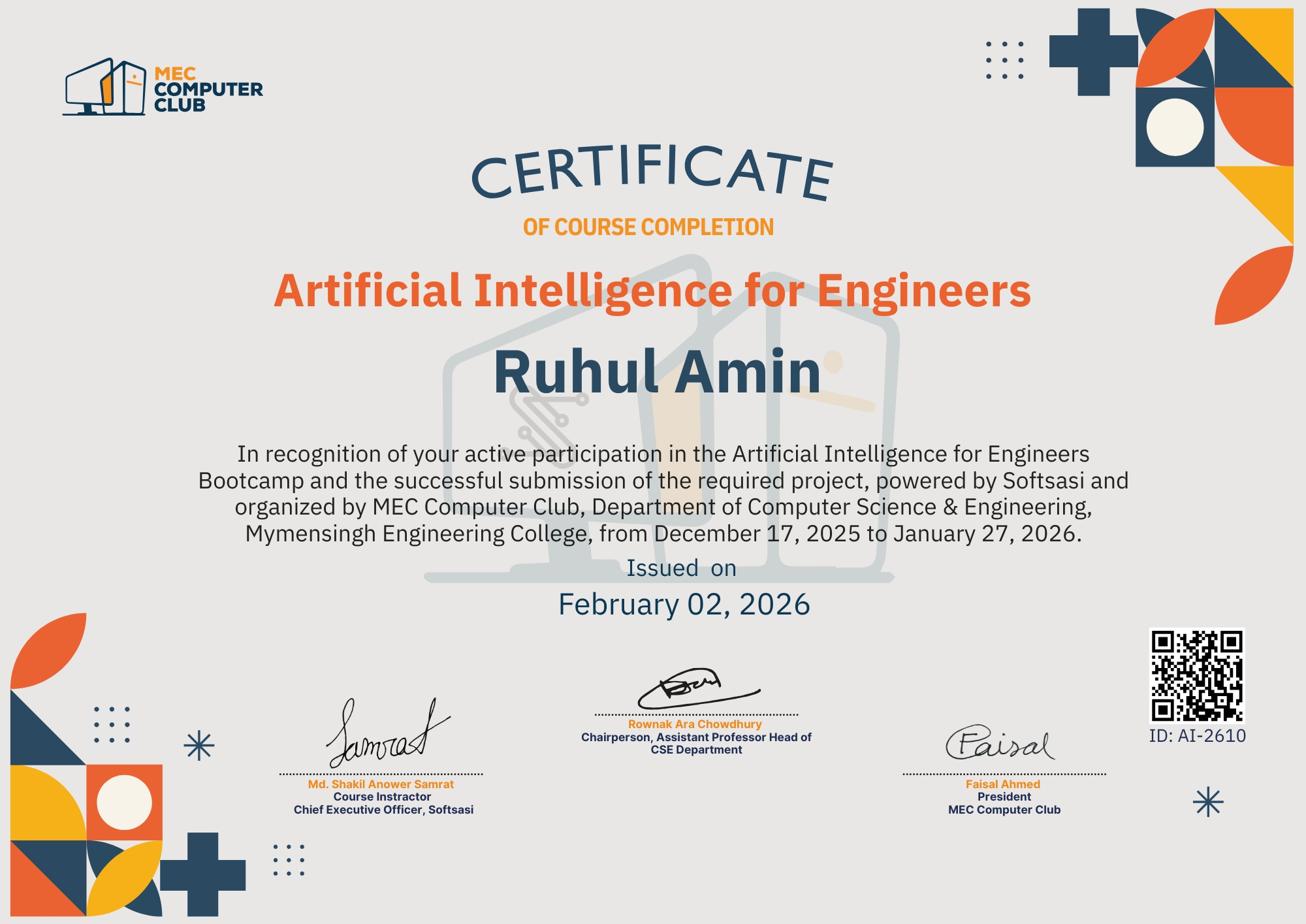 Verified Certificate COURSE-AI-2610