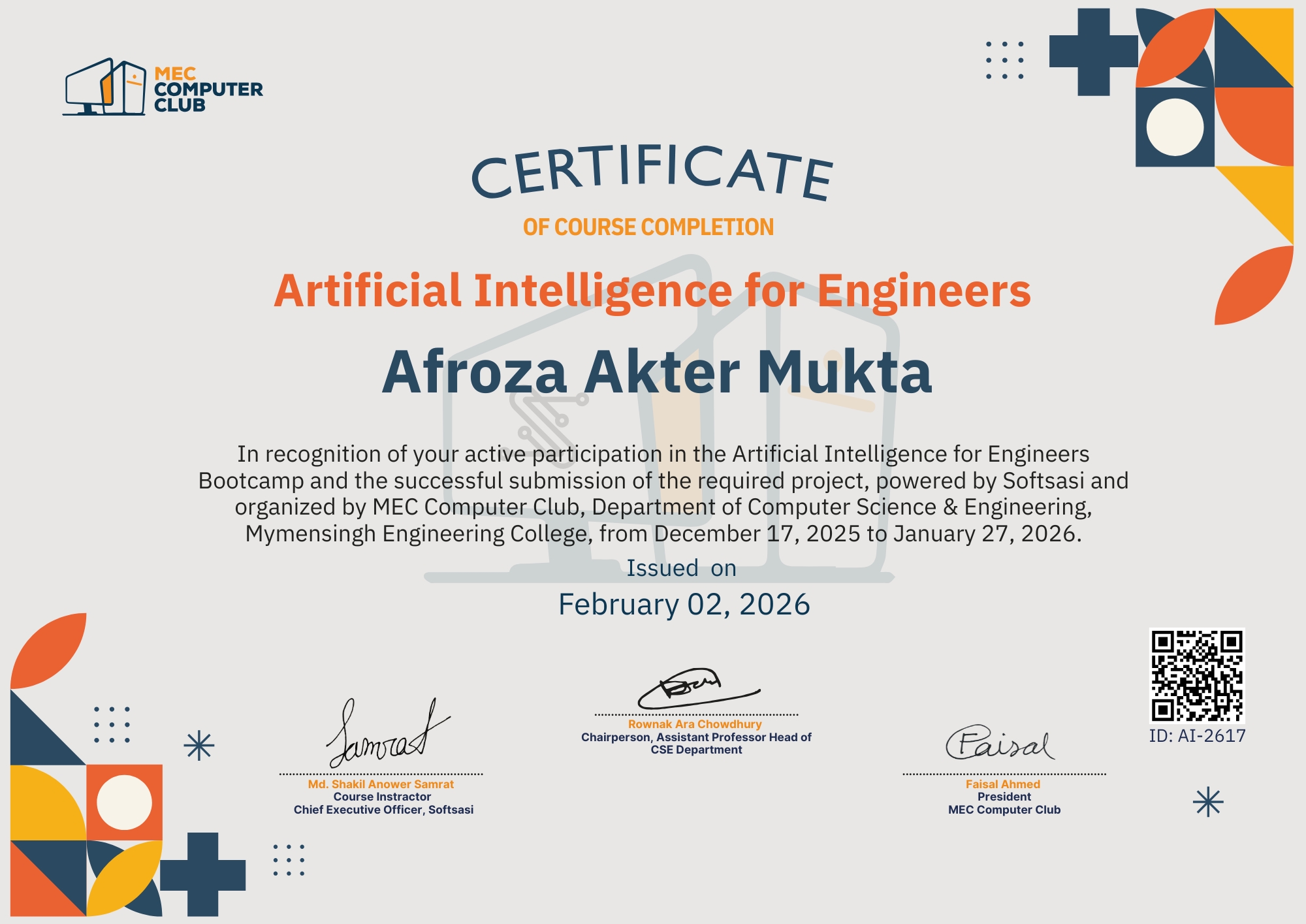 Verified Certificate COURSE-AI-2617