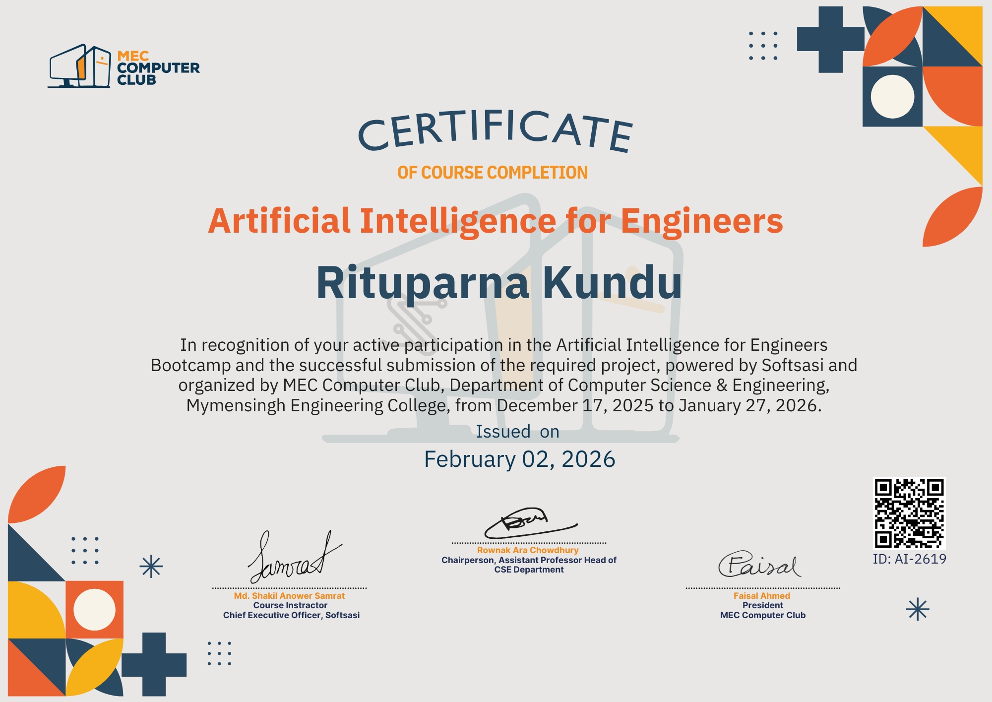 Verified Certificate COURSE-AI-2619
