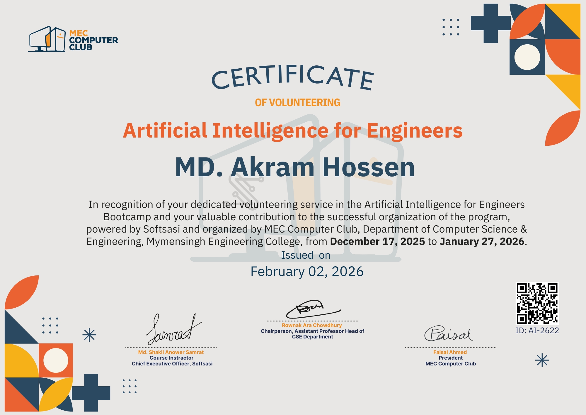 Verified Certificate COURSE-AI-2622