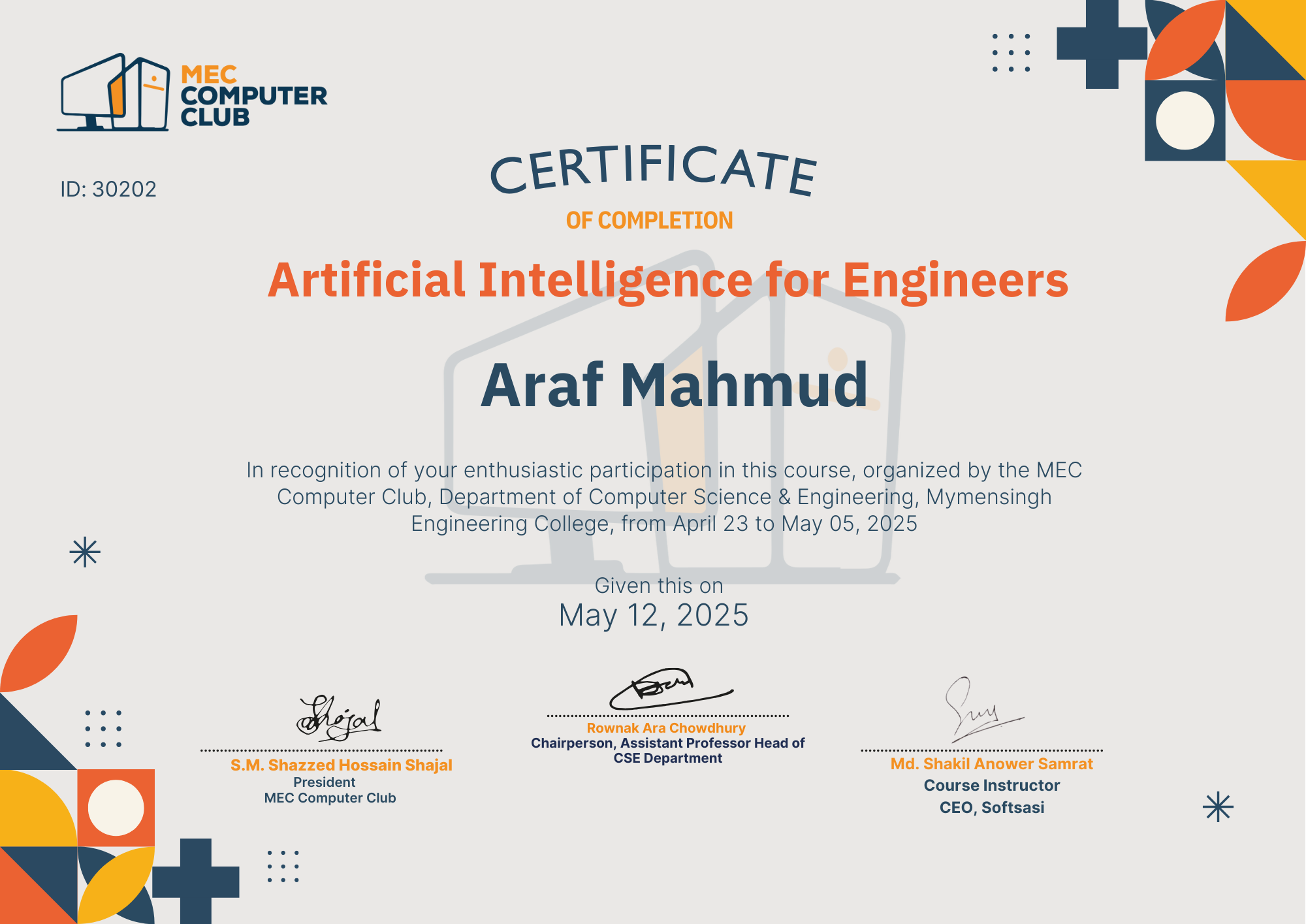 Verified Certificate COURSE-AI-30202