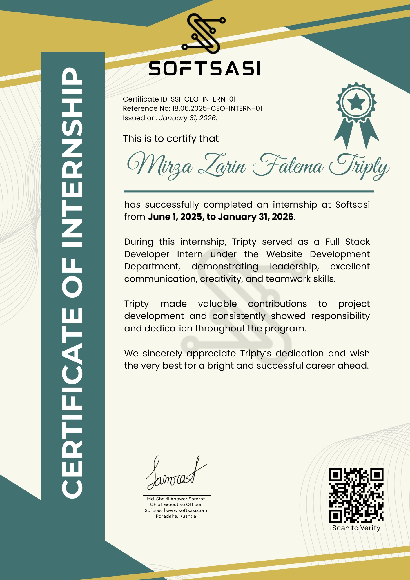 Verified Certificate SSI-CEO-INTERN-01