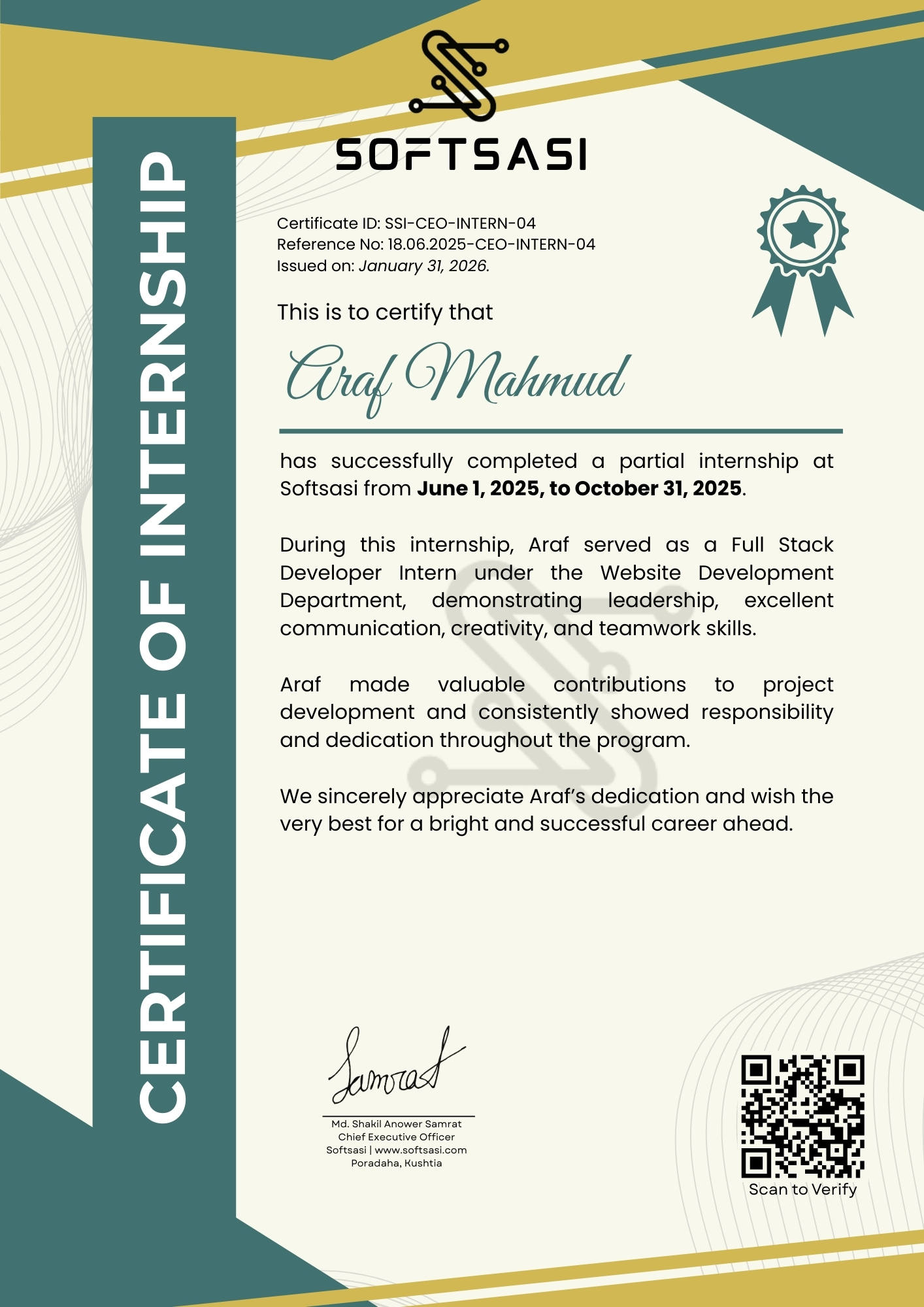 Verified Certificate SSI-CEO-INTERN-04