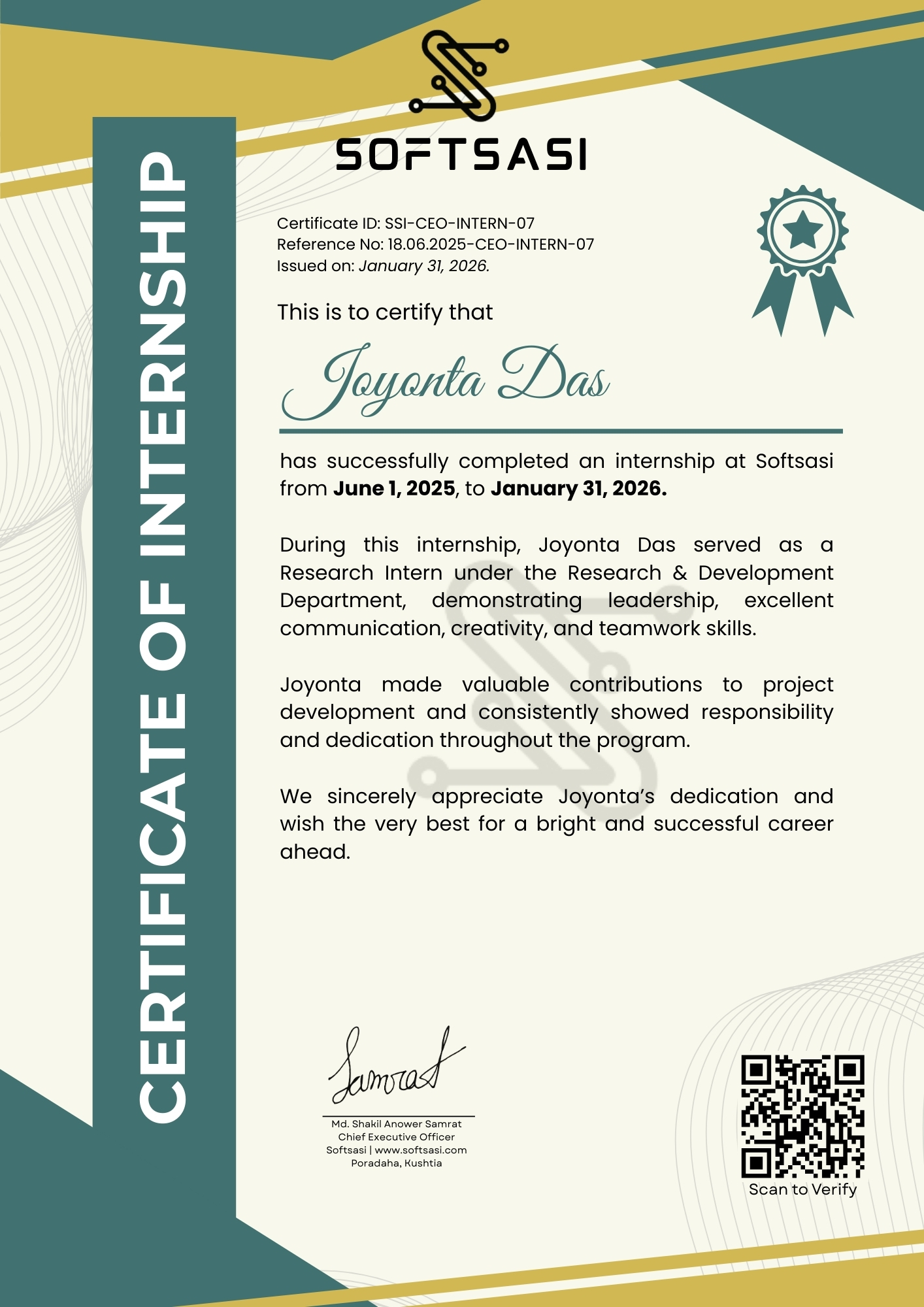 Verified Certificate SSI-CEO-INTERN-07