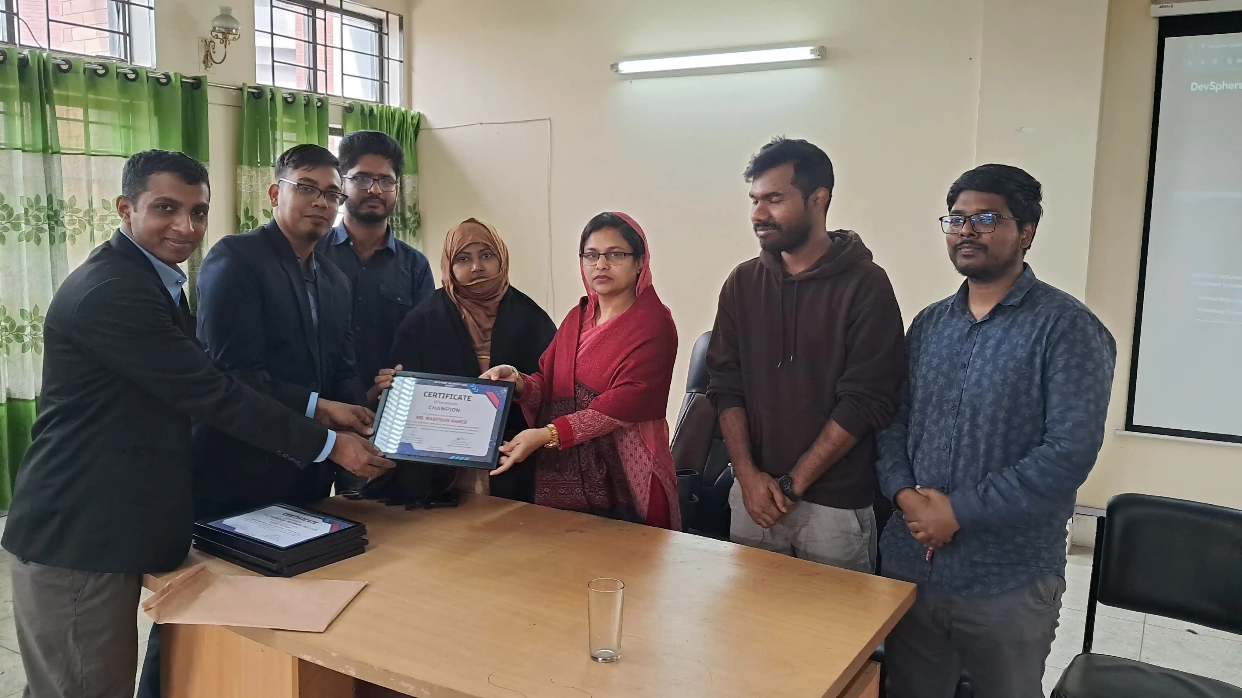 Prize giving moment at the DevSphere Hackathon event sponsored by Softsasi
