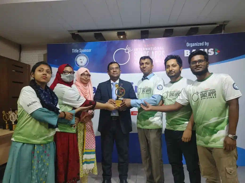 Softsasi team receiving the 1st Runners Up award at the NASA Space Apps Challenge 2025